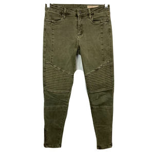 Wish List Jeans Womens Sz L Green Mid Rise‎ Moto Skinny Cotton Stretch